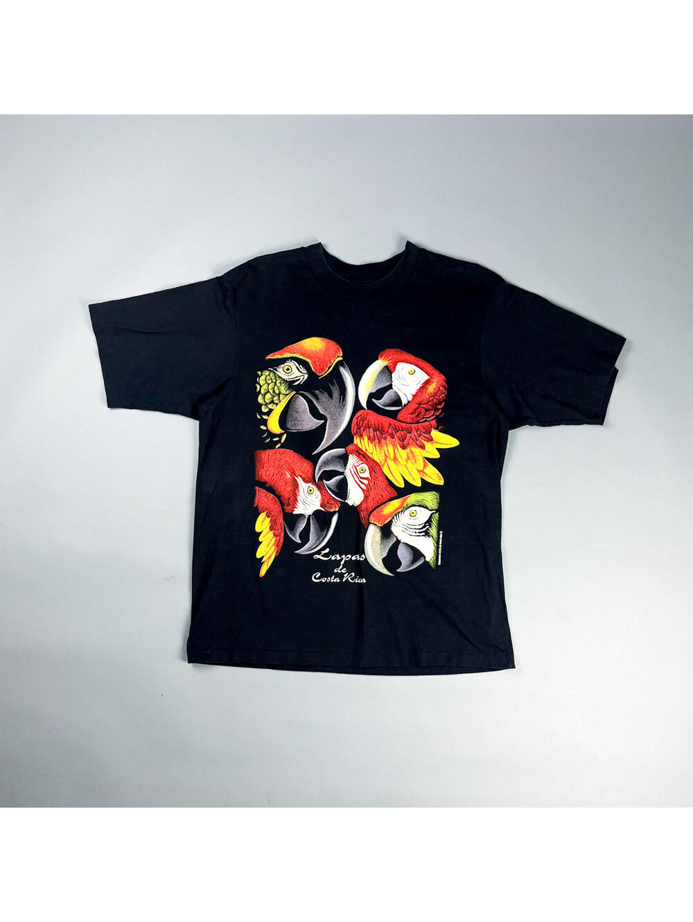 Vintage Graphic T-Shirt | Black T-Shirt with Colorful Parrot Graphic, Costa Rica
